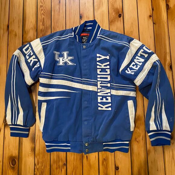 Vintage 1990s Distressed UK Kentucky Wildcats Denim Embroidered Denim Jacket S - Picture 1 of 6